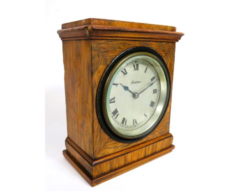 Pretty Oak Cased small Mantle clock made by Frodsham. Simple mechanism with perma attached key and dust cover.  Running order