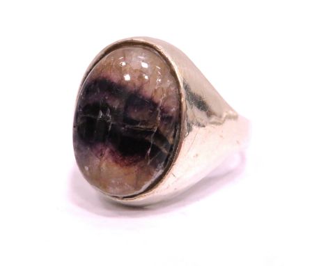 Blue John ring set in Heavy Sterling silver mount. Finger size 'V-5'    6.9g