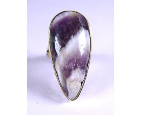 925 Silver mounted Blue John ring in an elongated shield shape which measures approx 35 x 15 mm.  Finger size 'N'