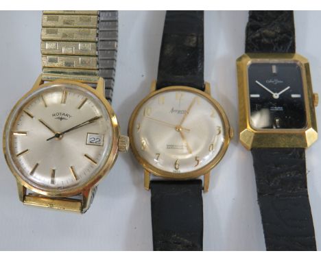 Gents Vintage Gold Tone Wristwatches Hand-wind WORKING Inc. Rotary Etc. x 3      406369