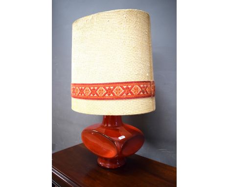 Mid 20th Century Lamp with hessian shade. Approx 22 inches tall. See photos.  S2