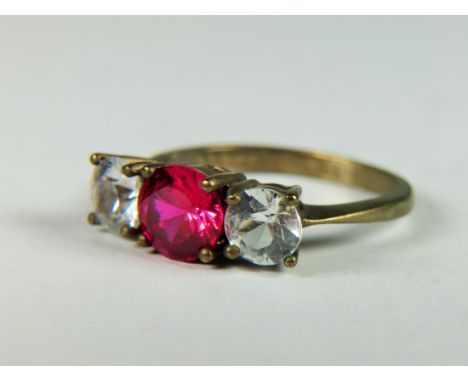CZ set Ring.  Finger size 'L'   2.6g   Stamped 375.  See photos. 