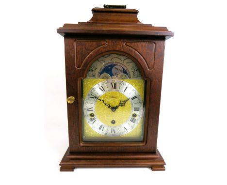 Franz Hermle Two Jewel Bracket Clock with Silvered dial and moon phase. in excellent running order with Key. Comes with origi