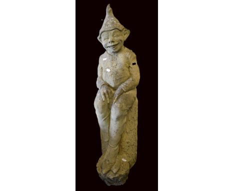 Recon stone happy elf garden ornament.  Approx 40 inches tall. VERY HEAVY ITEM NOT SUITABLE FOR POSTAGE, COURIER OR COLLECTIO