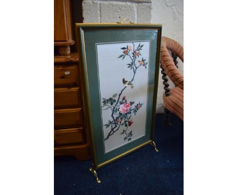 Oriental style Firescreen with gilt surround.  H:34 x W:19 inches. See photos,