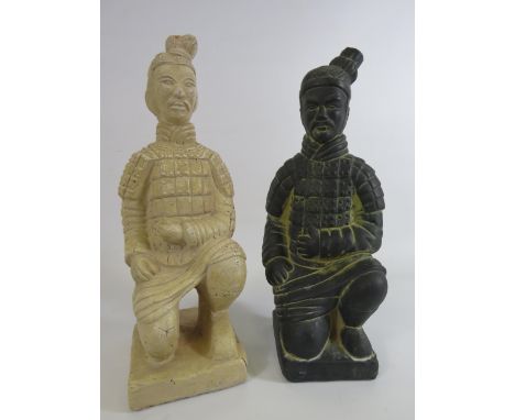 Two terracotta army style soldier figures, 13.5" tall.