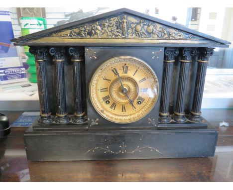 Lovely Slate bodied Mantle clock with Brass dial in excellent running order. Made by the Ansonia clock Co, USA. (rear dust co
