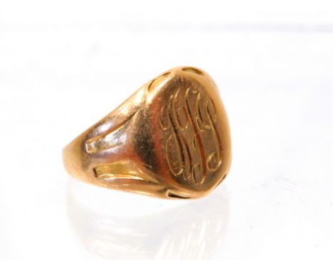 18ct Yellow Gold Signet Ring. Finger size 'L' 4.6g