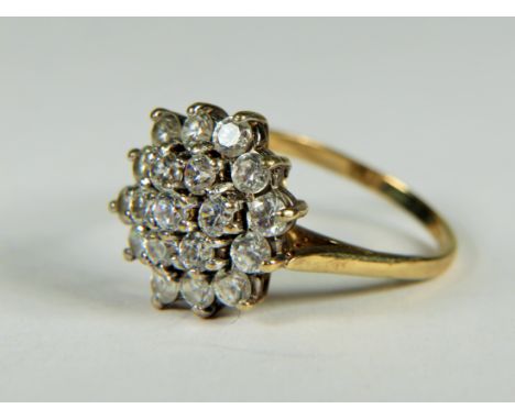 9ct Yellow Gold CZ set Cluster ring.  Finger size 'M-5'   2.8g
