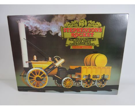 Hornby Railways Stephensons Rocket real steam train set with 25ft of track 3 1/2" gauge model, boxed.