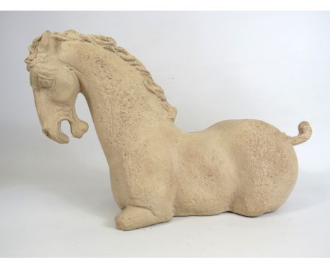 Large Tang stone horse sculpture, approx 30cm tall and 48cm long. 