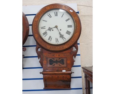 Vintage Wall clock in inlaid Oak case. Non runner for spares or repairs. See photos