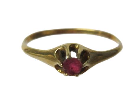14ct Yellow Gold Ring set with a small Ruby Solitaire. Finger size 'U'   1.9g