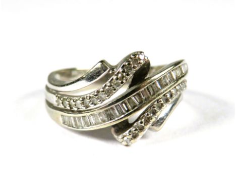 9ct White Gold Multi Diamond set wave ring. (approx 0.50pts Diamonds)  Finger size 'O'   3.4g