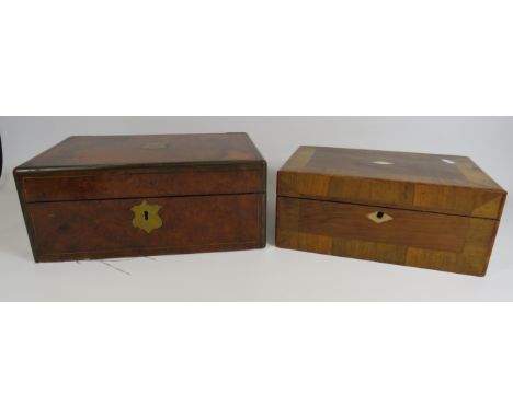 A vintage wooden writing box and a vintage wooden sewing box. 