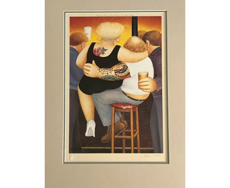 Beryl Cook Signed Lithograph, Limited Edition Number 656/850  published 1991   'Two on a Stool'   Mounted but Unframed and me