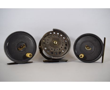Three Vintage Aluminium Fly reels by Hains &amp; Son, Cork,.   Alex Martin, Glasgow &amp; Edinburgh, Carter &amp; Co.,  see p