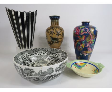 Interesting mixed lot of ceramics including Royal Doulton Lambeth vase (repair to rim) Spode Italian black and white bowl, Sy