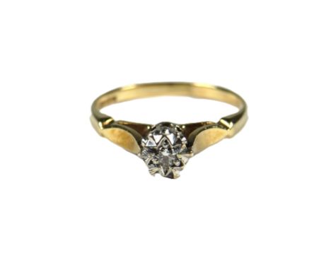 9ct Yellow Gold Diamond Solitaire Ring.  Finger size 'K'  1.3g