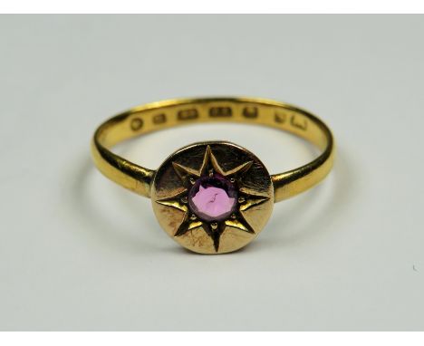 22ct Yellow Gold Victorian Amethyst set ring.  Hallmarked for 1866  finger size 'O'  2.2g