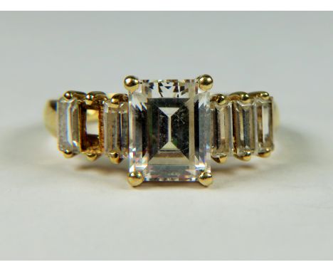 9ct Yellow Gold QVC CZ set ring.   Finger size 'P-5'    4.3g  (one stone missing , see photos)