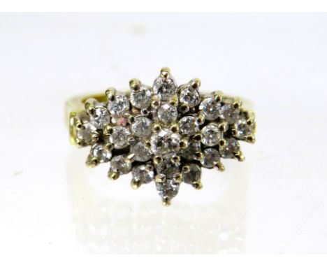 18ct Yellow Gold Multi Diamond set ring with 1+ cts of Diamonds.   Finger size 'Q'   9.3g