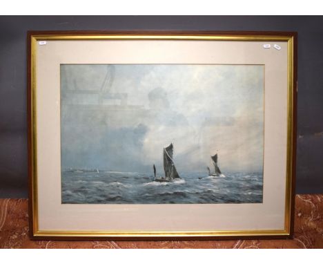 Original Watercolour by WF Burton 1970 of a seascape.  38 x 30 inches. See photos.  S2