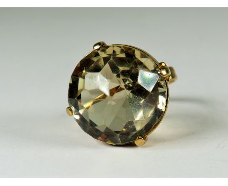 Large (18mm) Smokey Quartz set Statement ring with Yellow gold shank and mount .   Finger size 'M'   7.5g