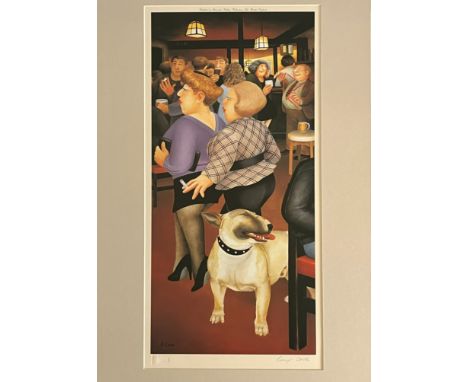 Beryl Cook Signed Lithograph, Limited Edition Number 310/850 published 1989    'Dog in the Dolphin'  Mounted but Unframed and