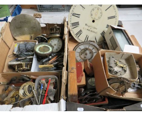 Two large boxes of assorted Clock parts and horologists tools  see photos. 