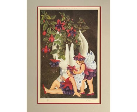 Beryl Cook Signed Lithograph, Limited Edition Number 245/650 published 1984 'Fuchsia Fairies Unframed and measures 17 x 11 in
