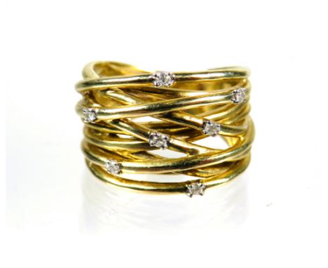 9ct Yellow Gold Ring set with Seven Sisters Diamonds in the pattern of Pleiadies constellation.  Finger size 'O'    7.4g
