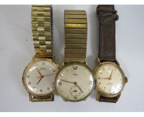 Gents Vintage Gold Tone Wristwatches Hand-wind WORKING Inc. ORIS Etc. x 3      406347