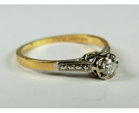 18ct Yellow Gold Ring set with a Solitaire Diamond of 3.4mm/ 0.15pts.   Fingers size 'N-5'   2.2g