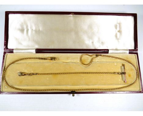 Lovely Vintage Watch Chain Set housed in original Silk &amp; Velvet box. Rolled Gold fittings and cord links.  See photos. 