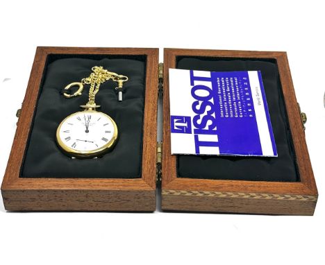 Gents TISSOT Gold Tone Pocket Watch Hand-wind Working Boxed 