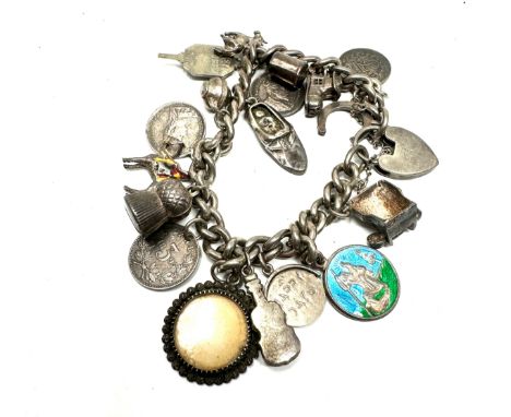 Silver charm bracelet with heart padlock clasp (60g)
