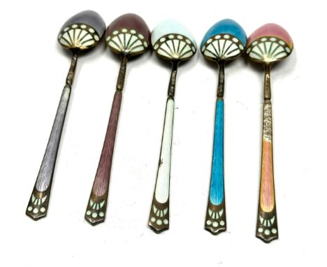 5 x .925 sterling guilloche enamel spoons enamel wear