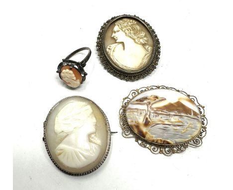 A collection of silver shell cameo jewellery including scene (29g)