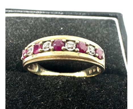 9ct gold ruby &amp; diamond half eternity ring (2.4g)