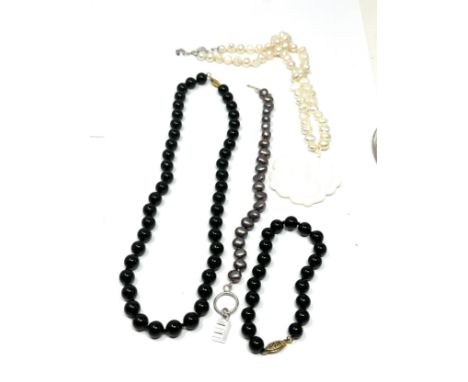silver clasp black bead &amp; pearl necklaces 