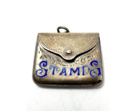 antique silver stamp case w/ enamel 