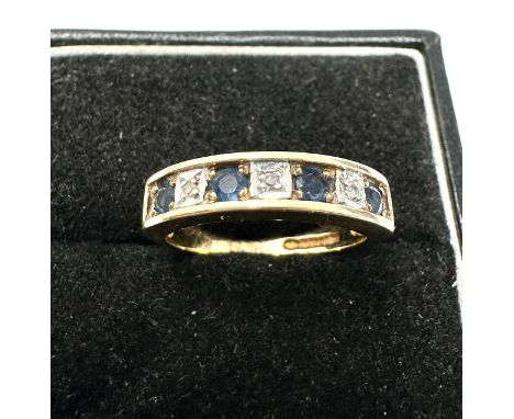 Vintage 9ct gold diamond &amp; sapphire half eternity ring weight 2.7g