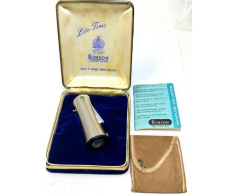 Vintage Ronson Variflame Lite-Time Lighter Original Box Built In Avia Watch x 1