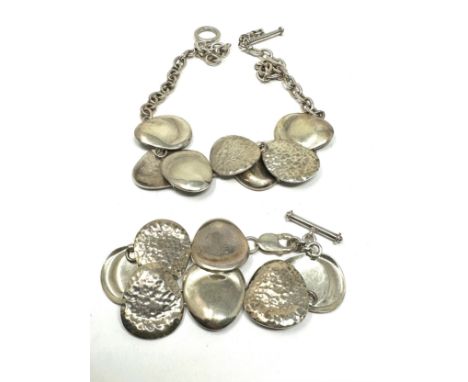 Silver necklace and bracelet set with hammered design (142g)