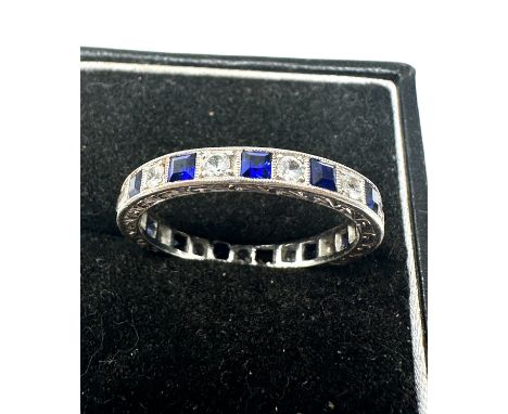 9ct white gold  synthetic spinel &amp; synthetic sapphire eternity ring (3.4g)