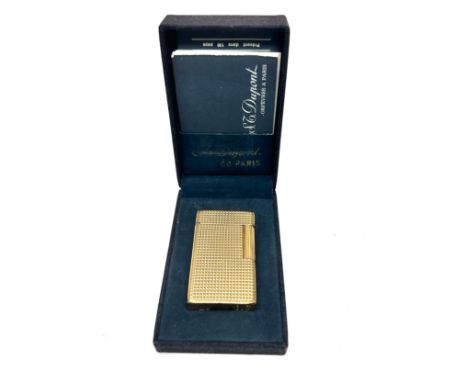 Vintage S.T DUPONT Gold Plated Cigarette Lighter In Case Hobnail Finish x 1