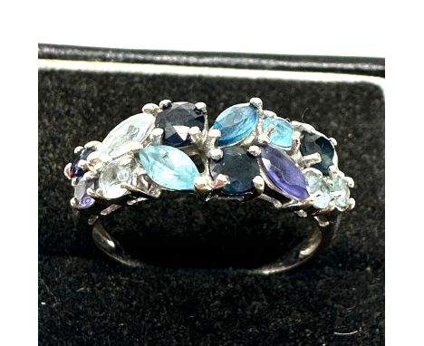 9ct white gold sapphire aquamarine topaz amethyst  ring weight 3.1g