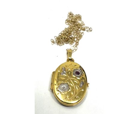9ct gold ruby  locket &amp; chain (2.3g)