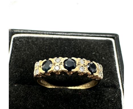 9ct gold vintage sapphire and diamond set dress ring (2.7g)